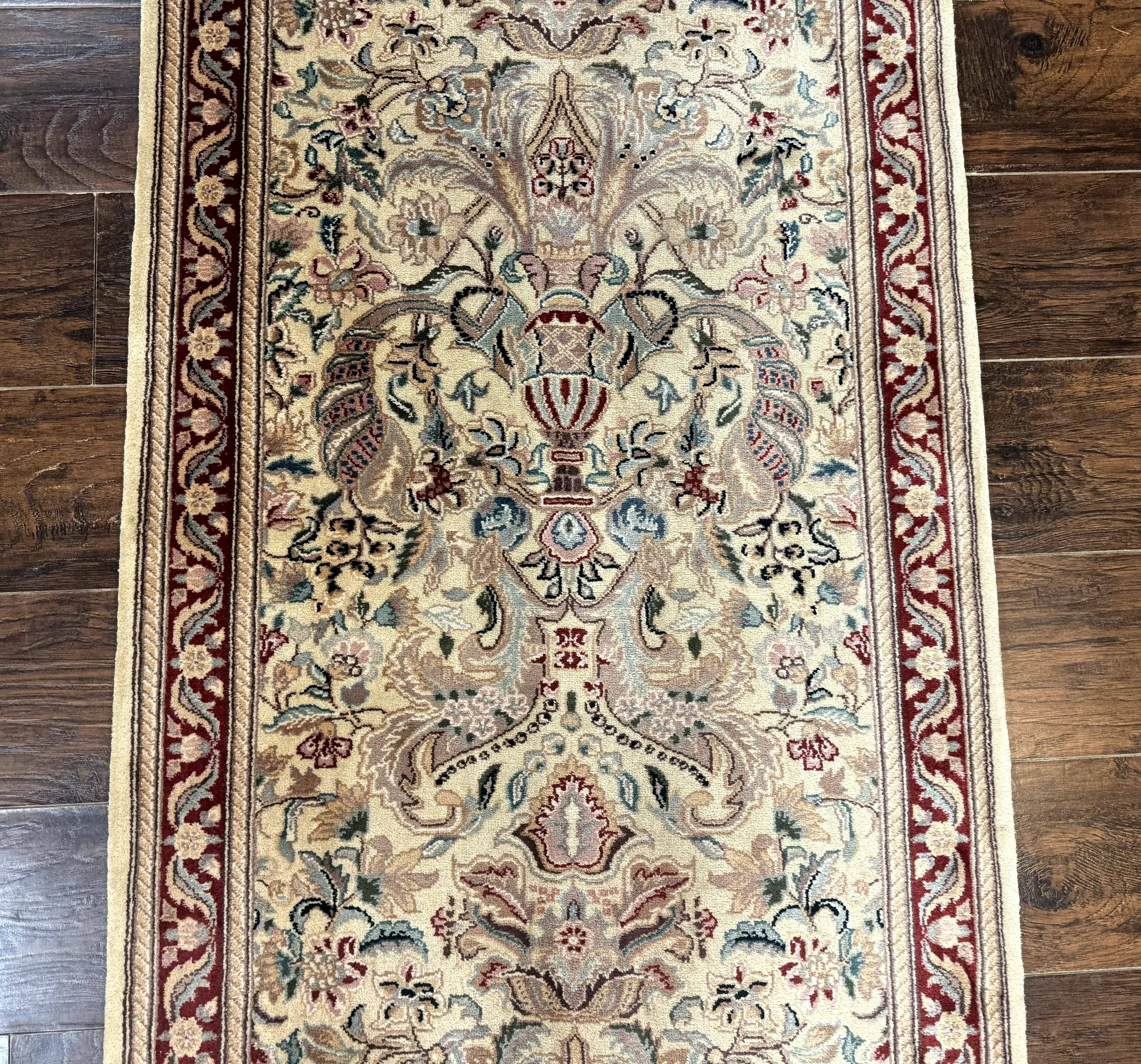 Pakistani Runner Rug 2.8 x 14, Pak Persian Hallway Rug, Cream Color