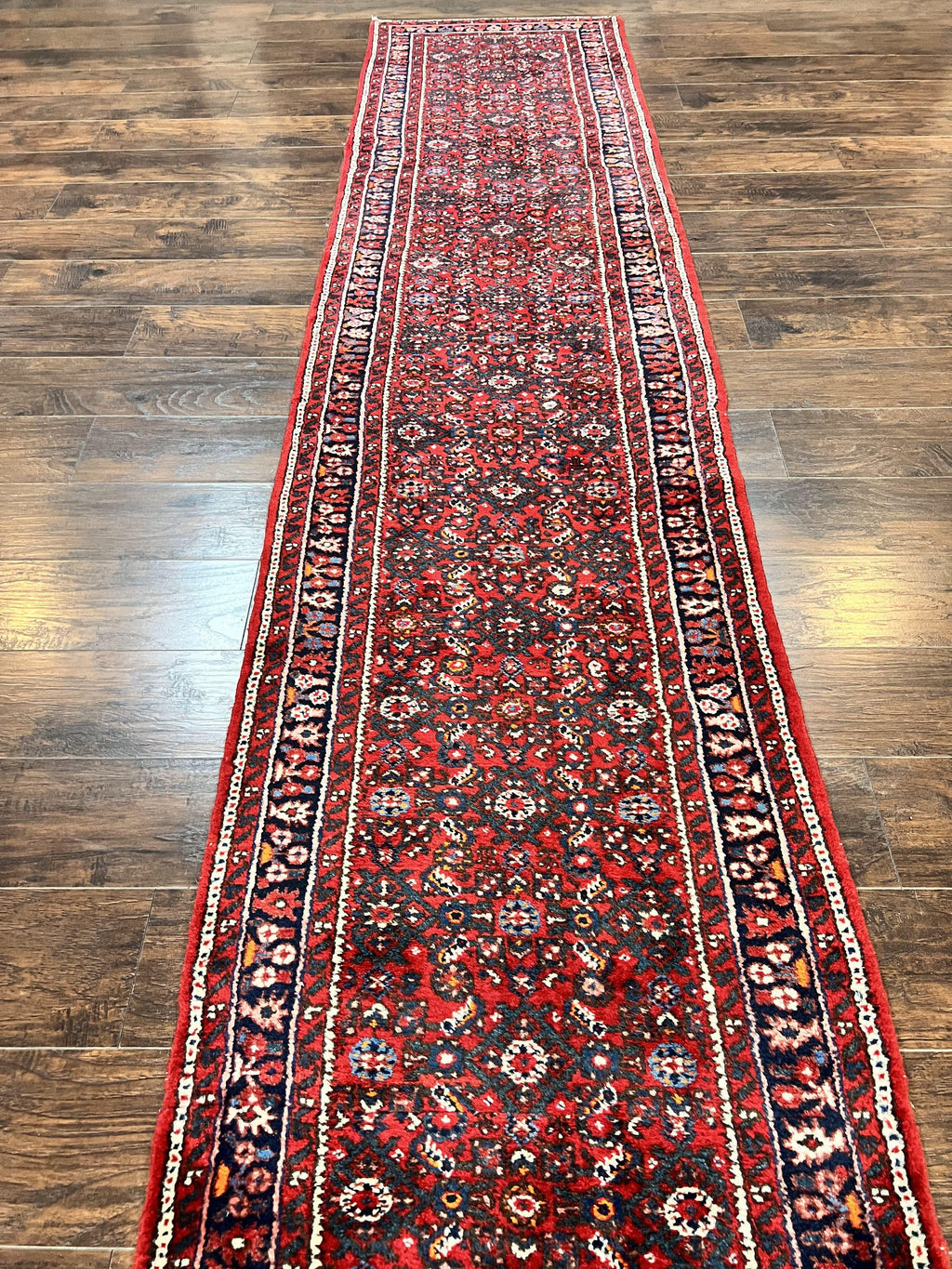 Long Persian Runner Rug 2.9 x 17, Red Handmade Wool Rug for Hallway, Antique Persian Carpet, 17ft Runner, Persian Hamadan Dargazine Rug