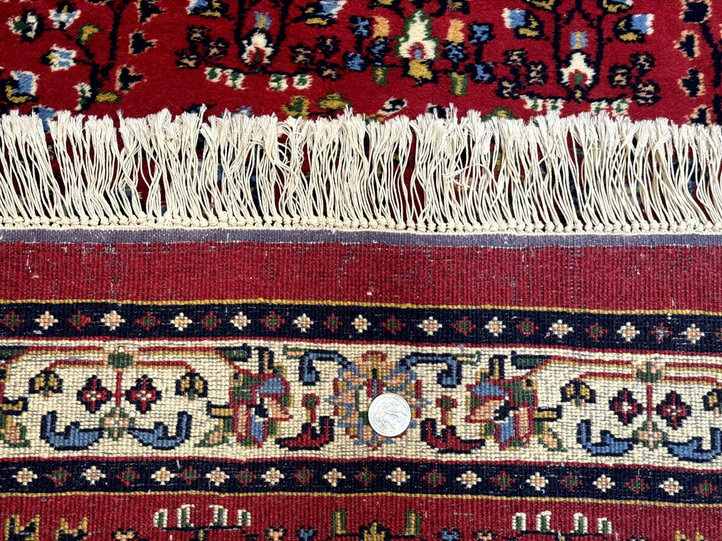 Indo Persian Sarouk Runner Rug 3 x 12, Red and Cream, Allover Pattern, 12ft Runner, Hand Knotted