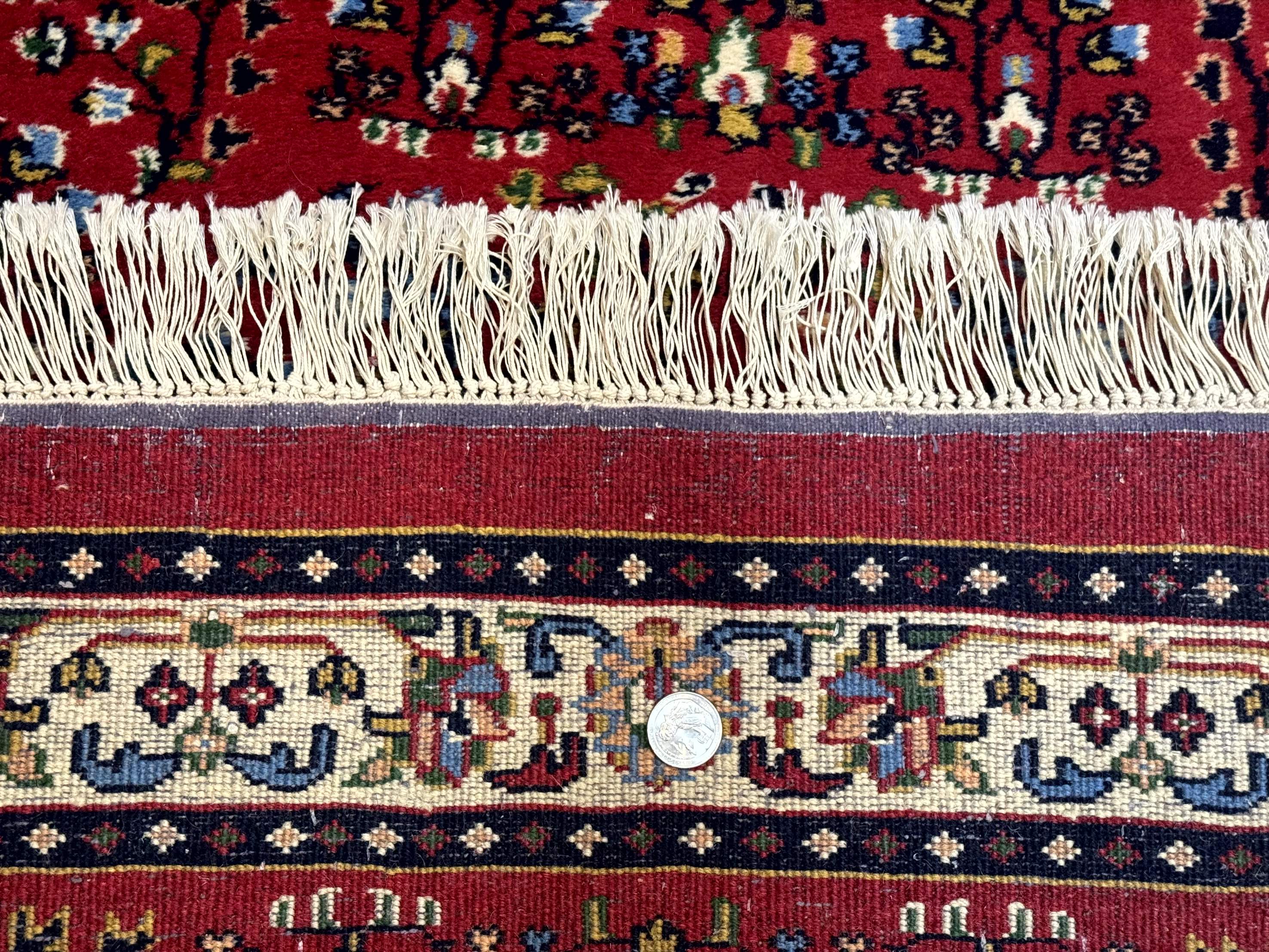 Indo Persian Sarouk Runner Rug 3 x 12, Red and Cream, Allover Pattern, 12ft Runner, Hand Knotted