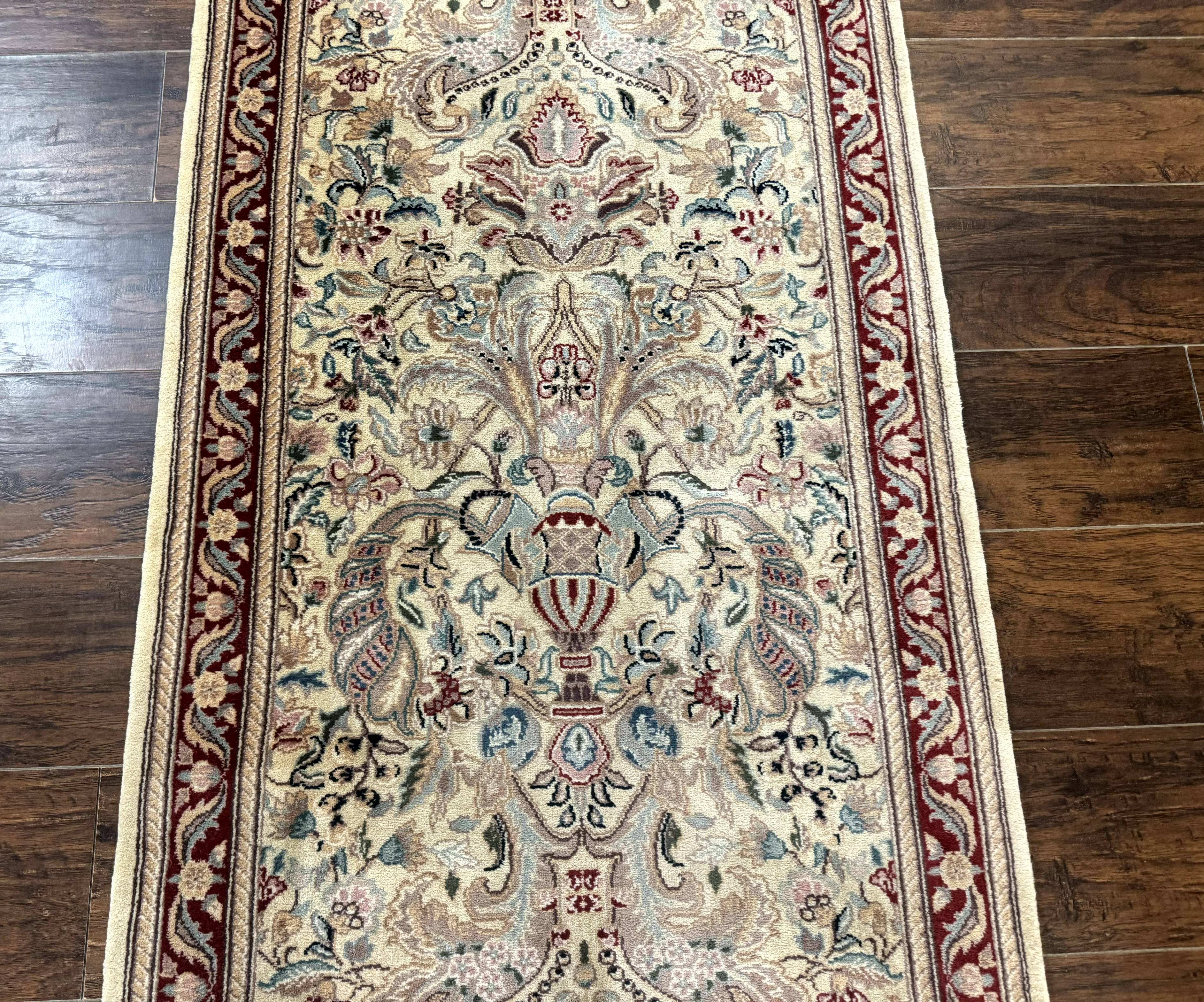 Pakistani Runner Rug 2.8 x 14, Pak Persian Hallway Rug, Cream Color