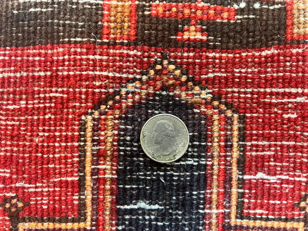 Persian Heriz Runner Rug 3.7 x 11, Persian Tribal Runner, Handmade Wool, Medallions, Geometric, Red, Antique Vintage Hand Knotted Rug