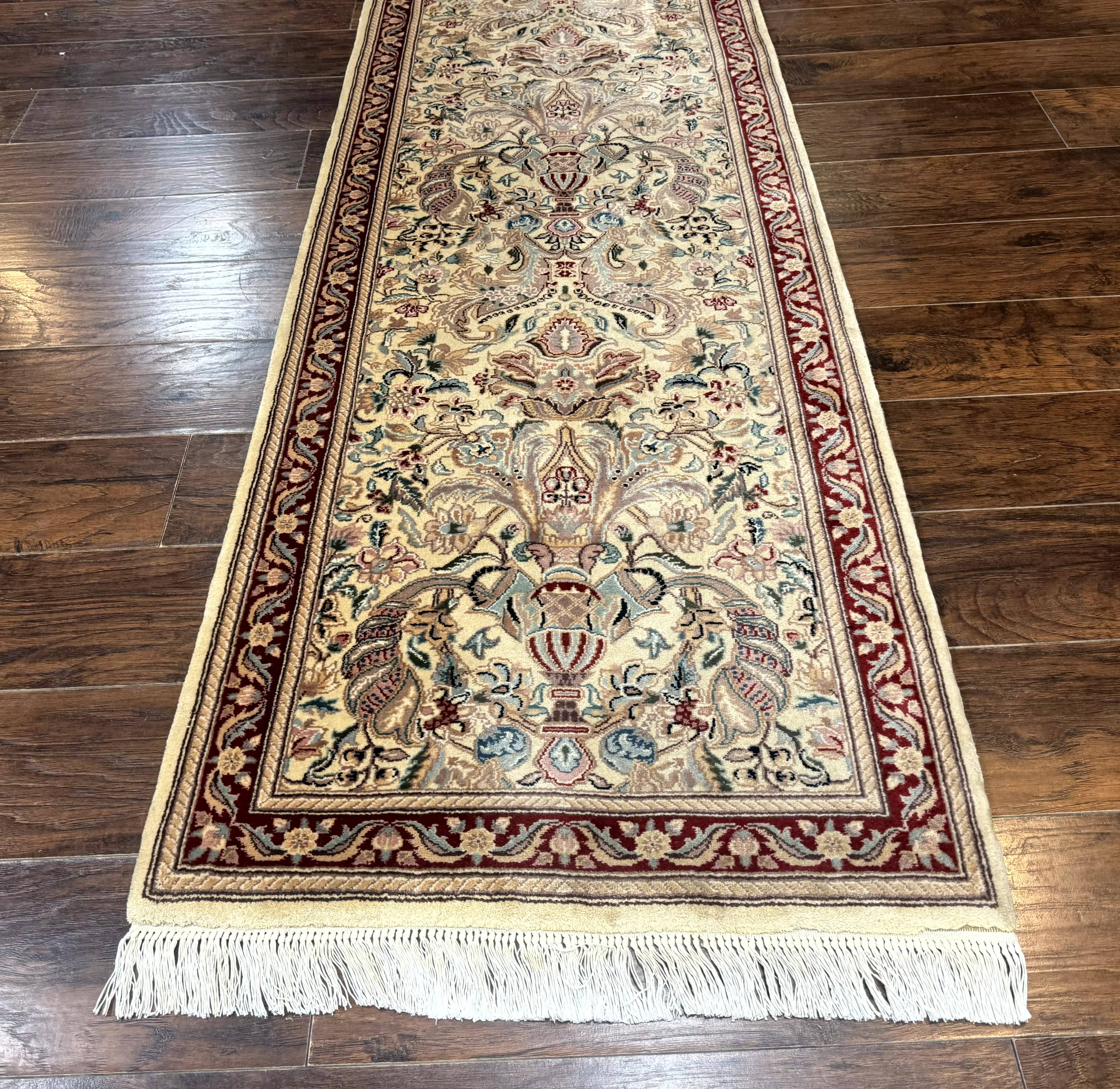 Pakistani Runner Rug 2.8 x 14, Pak Persian Hallway Rug, Cream Color