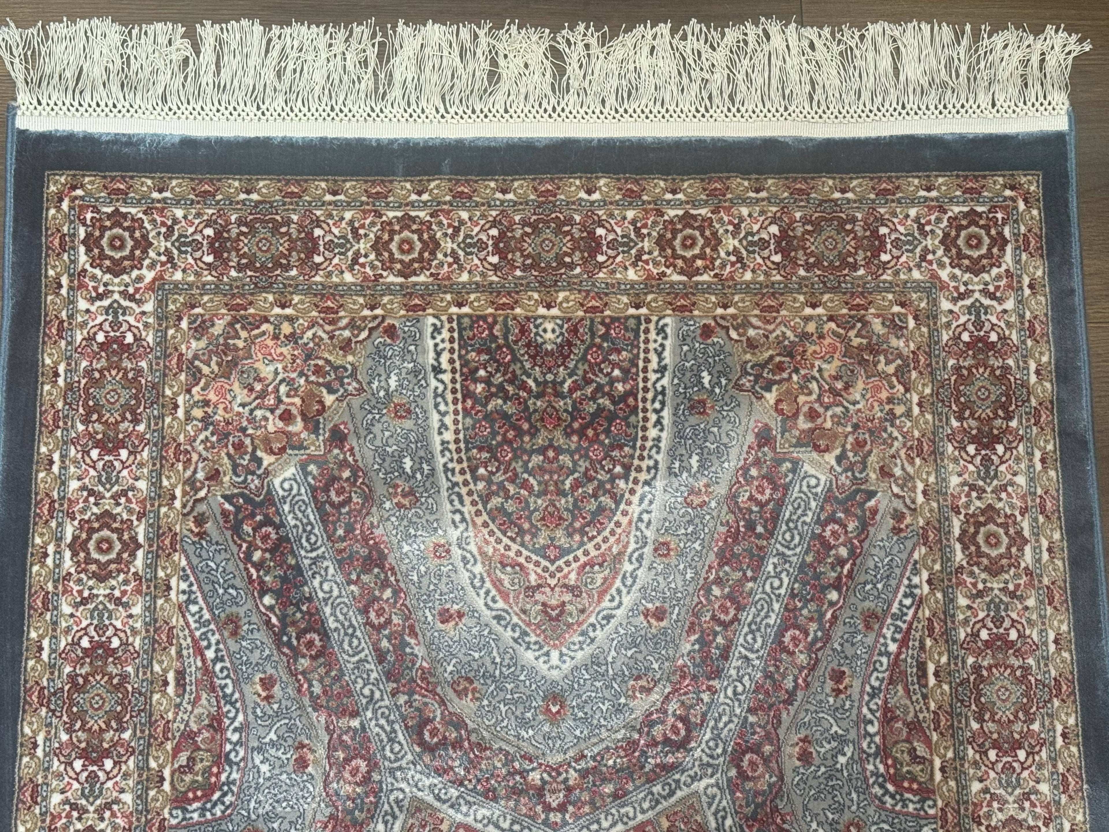 Turkish Silk Runner Rug 2.6 x 13, Blue Runner Rug, Dome Design, Bamboo Silk, New