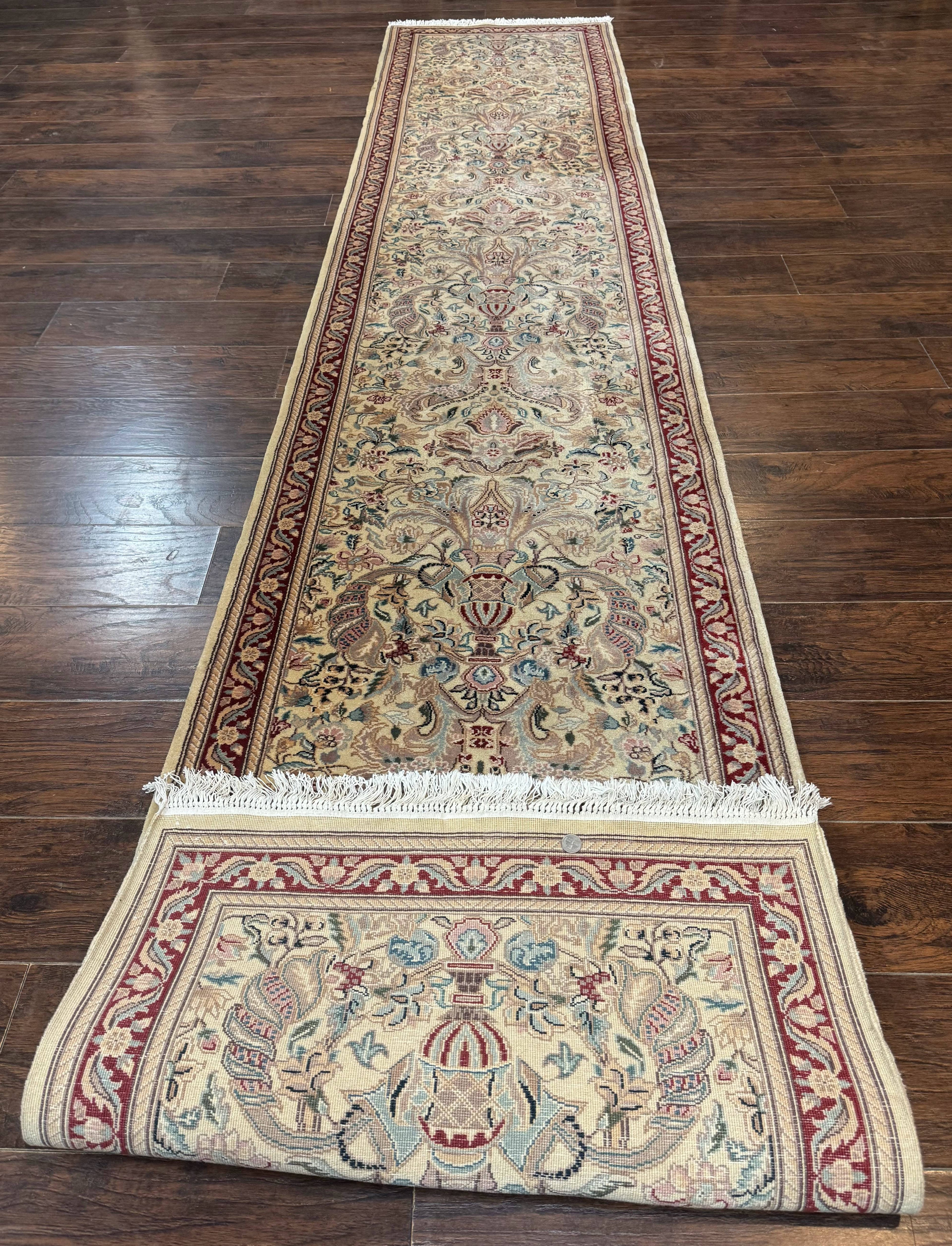 Pakistani Runner Rug 2.8 x 14, Pak Persian Hallway Rug, Cream Color
