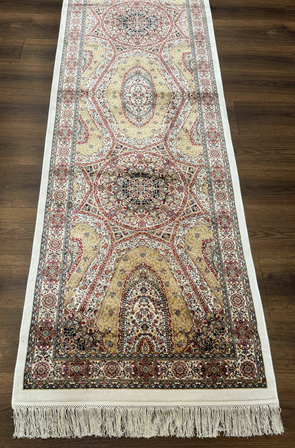 Turkish Silk Runner Rug 2.6 x 12, Hereke Mamluk Runner, Bamboo Silk, New