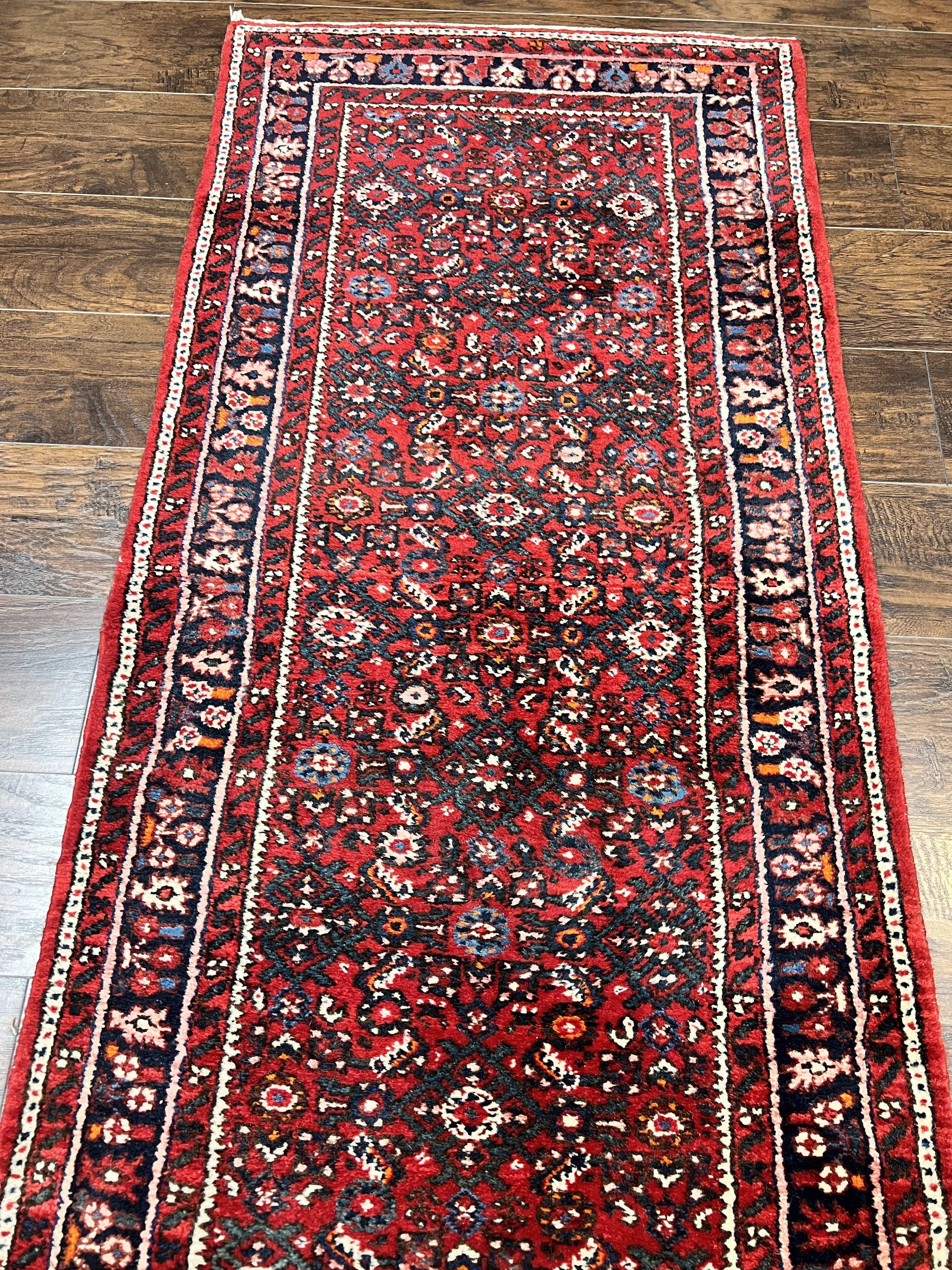 Long Persian Runner Rug 2.9 x 17, Red Handmade Wool Rug for Hallway, Antique Persian Carpet, 17ft Runner, Persian Hamadan Dargazine Rug