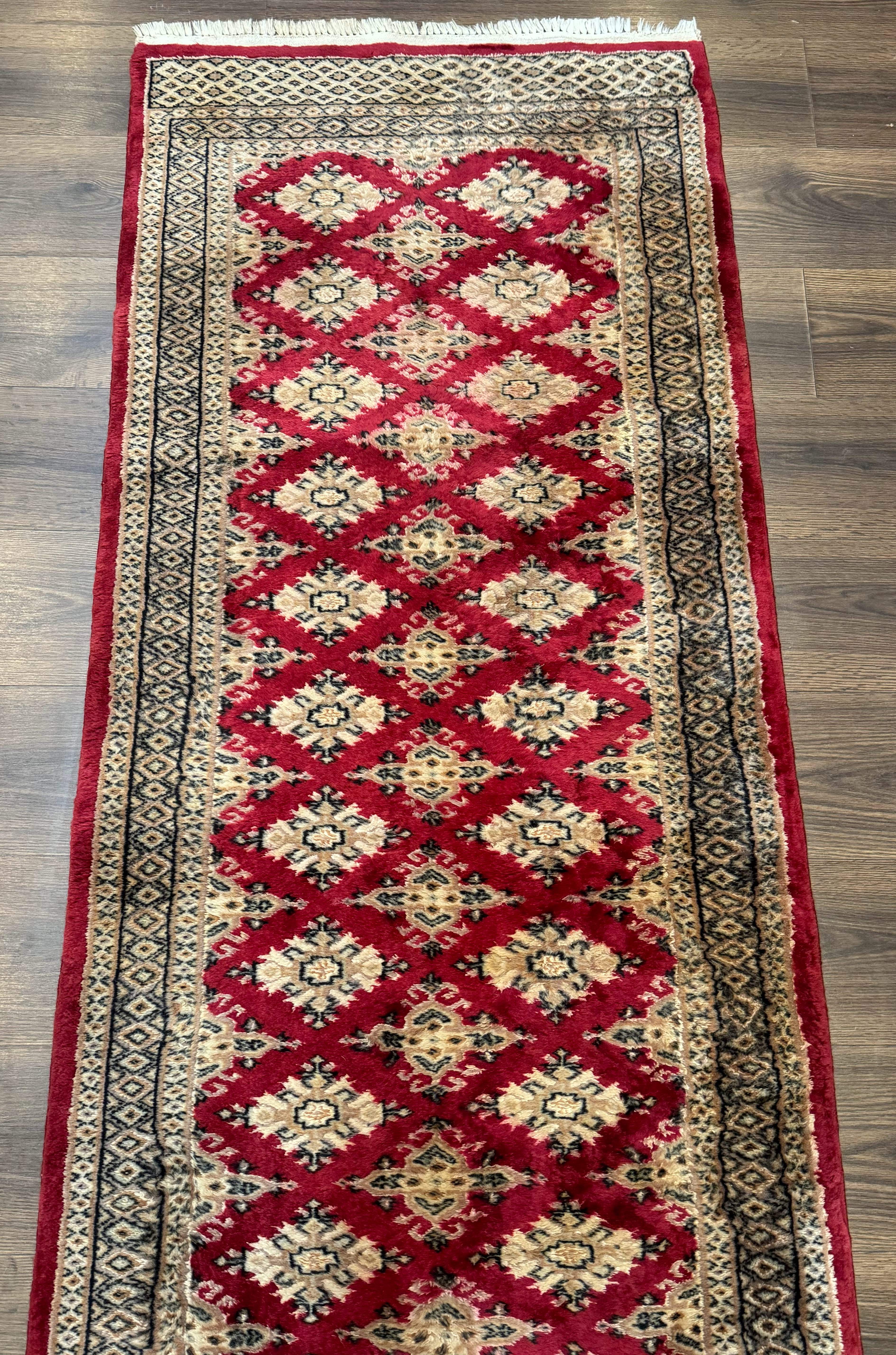 Pakistani Runner Rug 2.8 x 7.6, Red Turkoman Bokhara Runner