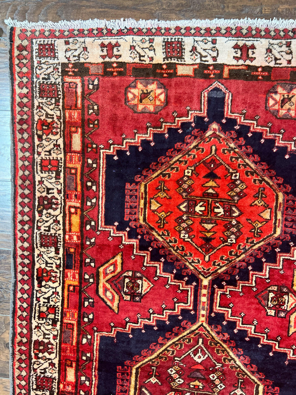Persian Heriz Runner Rug 3.7 x 11, Persian Tribal Runner, Handmade Wool, Medallions, Geometric, Red, Antique Vintage Hand Knotted Rug