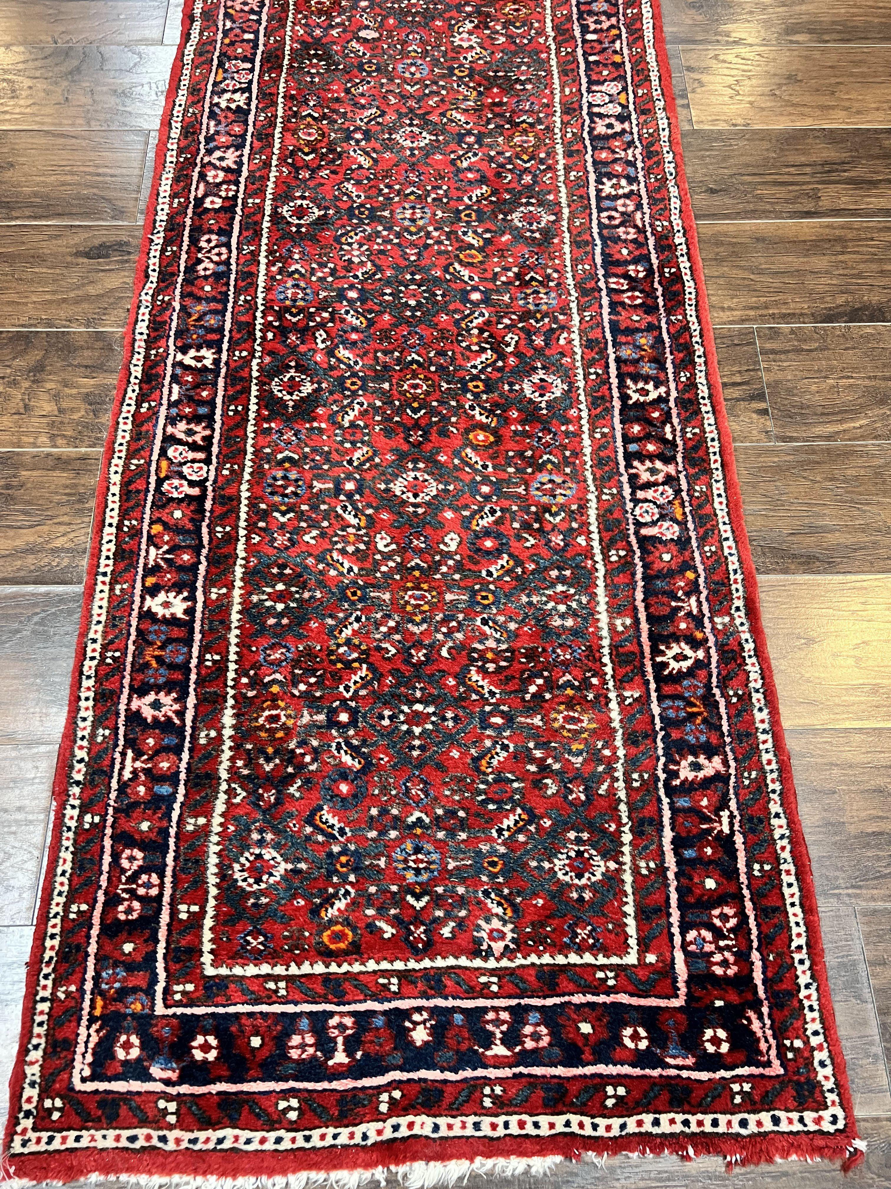 Long Persian Runner Rug 2.9 x 17, Red Handmade Wool Rug for Hallway, Antique Persian Carpet, 17ft Runner, Persian Hamadan Dargazine Rug