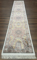 Turkish Silk Runner Rug 2.6 x 13, Dome Design, Hereke Runner, Bamboo Silk, New