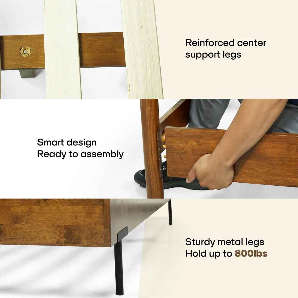 Frida Deluxe Solid Wood Bed Frame - Premium Quality Craftsmanship and Timeless Elegance