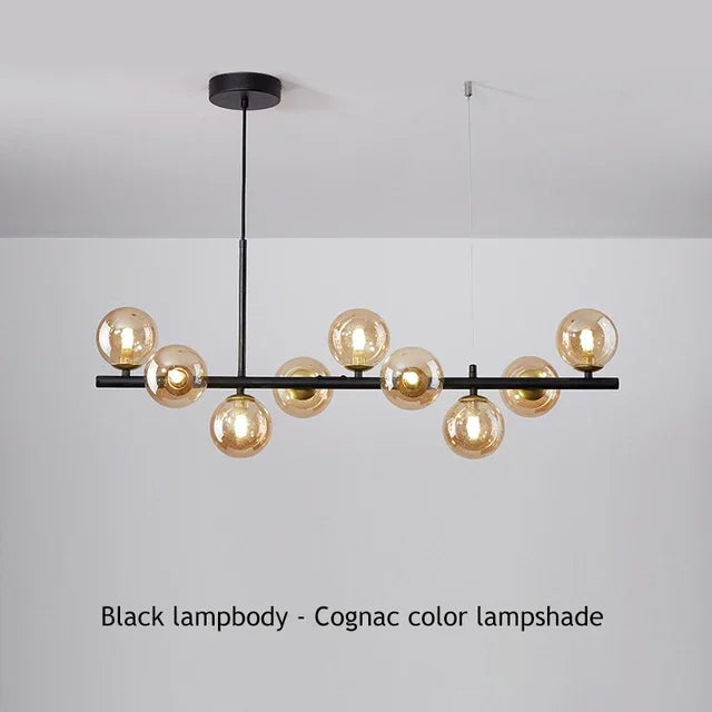 Modern Glass Ball Ceiling Chandelier | Elegant Golden Black Pendant Light For Dining Room, Kitchen Island & Living Spaces