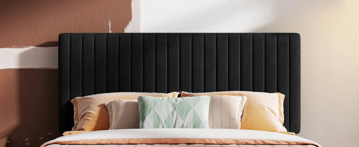 Upholstered Platform Bed Frame with Vertical Channel Tufted Velvet Fabric