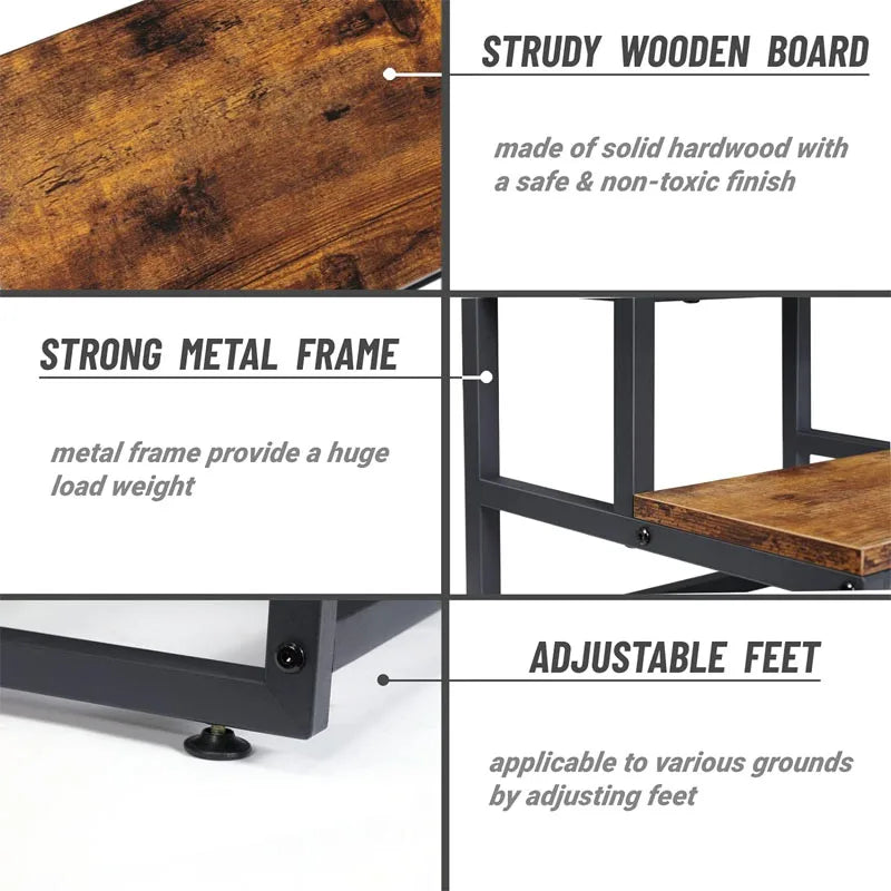 2-Step Stool for Adults & Kids, Heavy-Duty Steel & Wooden, Supports 500lbs, Ideal for Kitchen, Bedroom, Bathroom