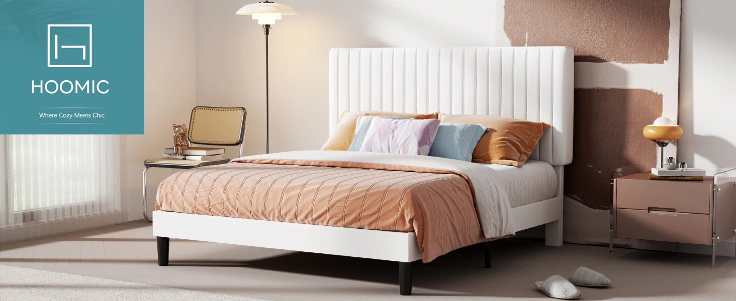 Upholstered Platform Bed Frame with Vertical Channel Tufted Velvet Fabric