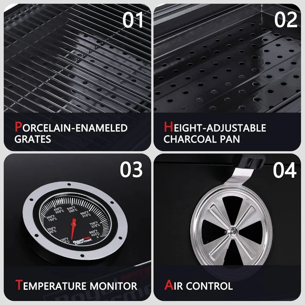 Royal Gourmet CD2030AN 30-Inch Charcoal Grill, Deluxe BBQ Smoker Picnic Camping Patio Backyard Cooking, Black, Large