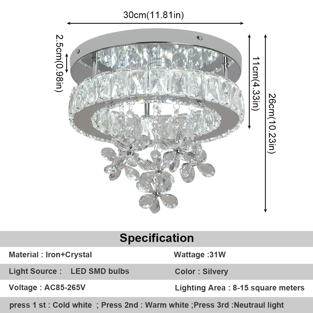 HaloBloom Luxe – Crystal LED Ceiling Light in Polished Chrome for Dining, Living, Aisle & Stairway Brilliance