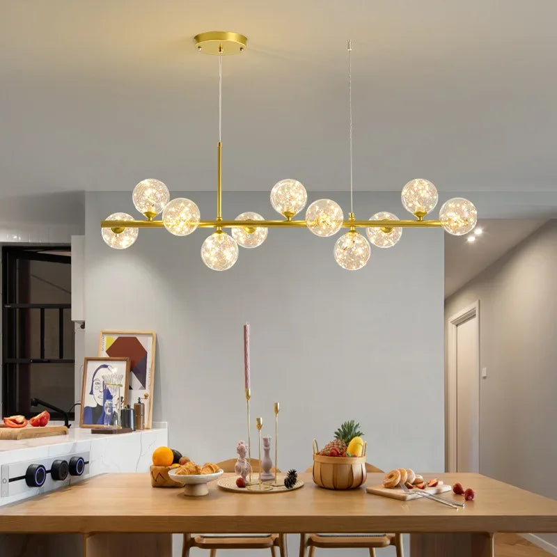 Modern Glass Ball Ceiling Chandelier | Elegant Golden Black Pendant Light For Dining Room, Kitchen Island & Living Spaces