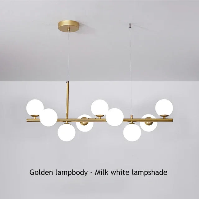 Modern Glass Ball Ceiling Chandelier | Elegant Golden Black Pendant Light For Dining Room, Kitchen Island & Living Spaces