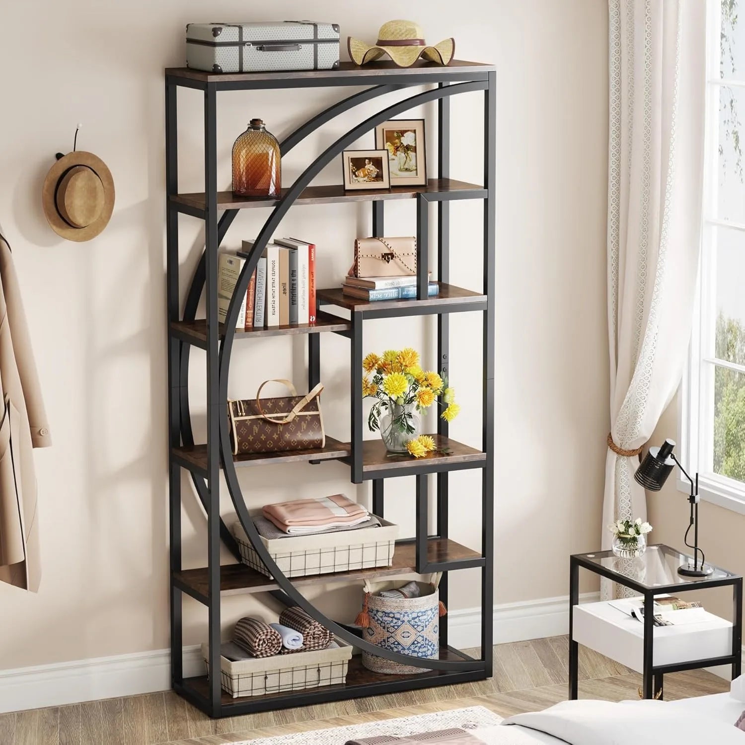 Bookshelf, Industrial 5-Tier Etagere Bookcase, 70.8 inch Tall Bookshelf , Book Shelf Display Tack Shelving Unit