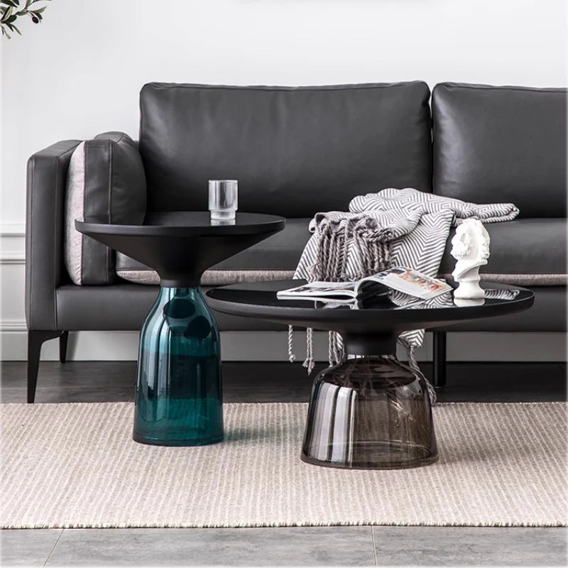 Nordic Round Smoked Glass Nesting Coffee Tables