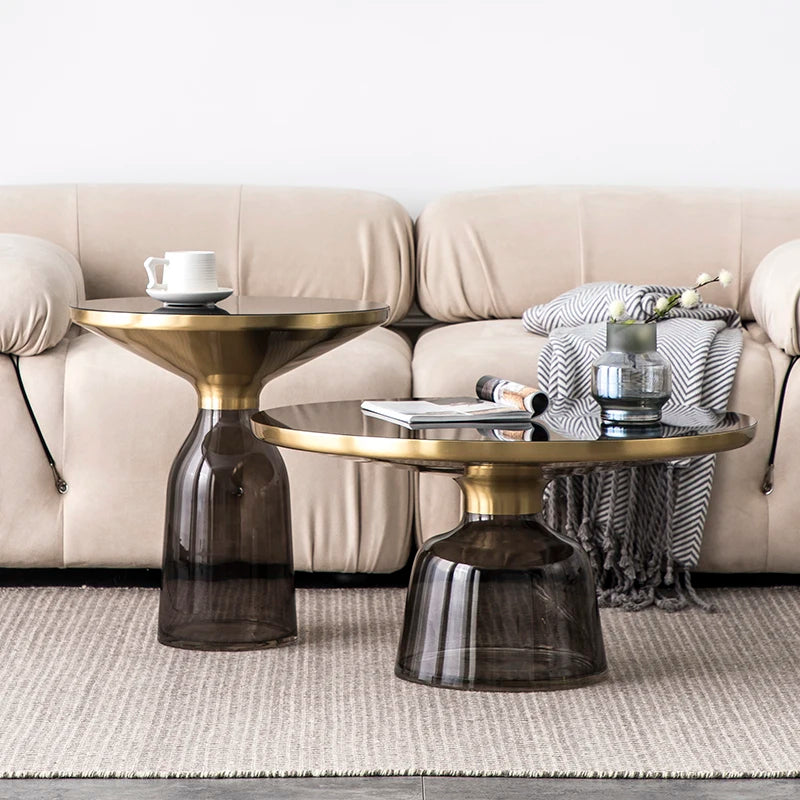 Nordic Round Smoked Glass Nesting Coffee Tables