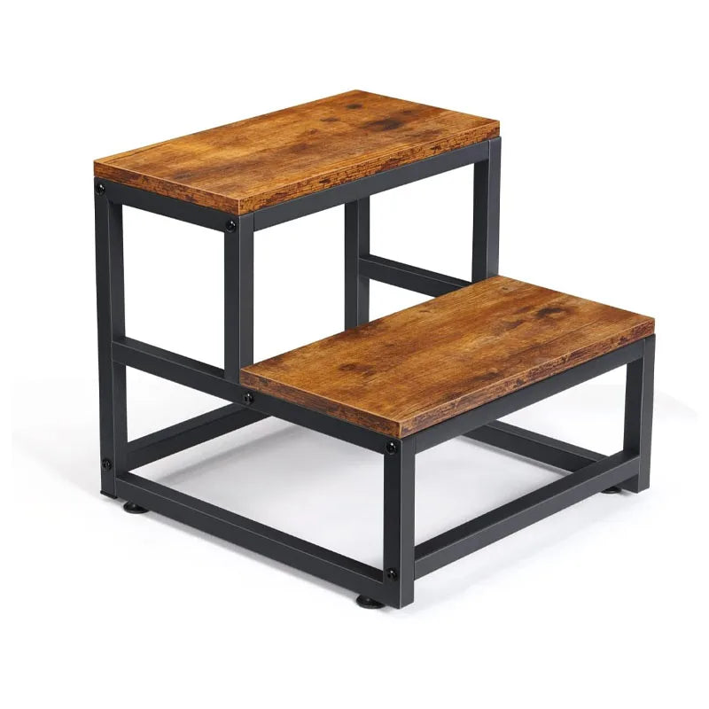 2-Step Stool for Adults & Kids, Heavy-Duty Steel & Wooden, Supports 500lbs, Ideal for Kitchen, Bedroom, Bathroom