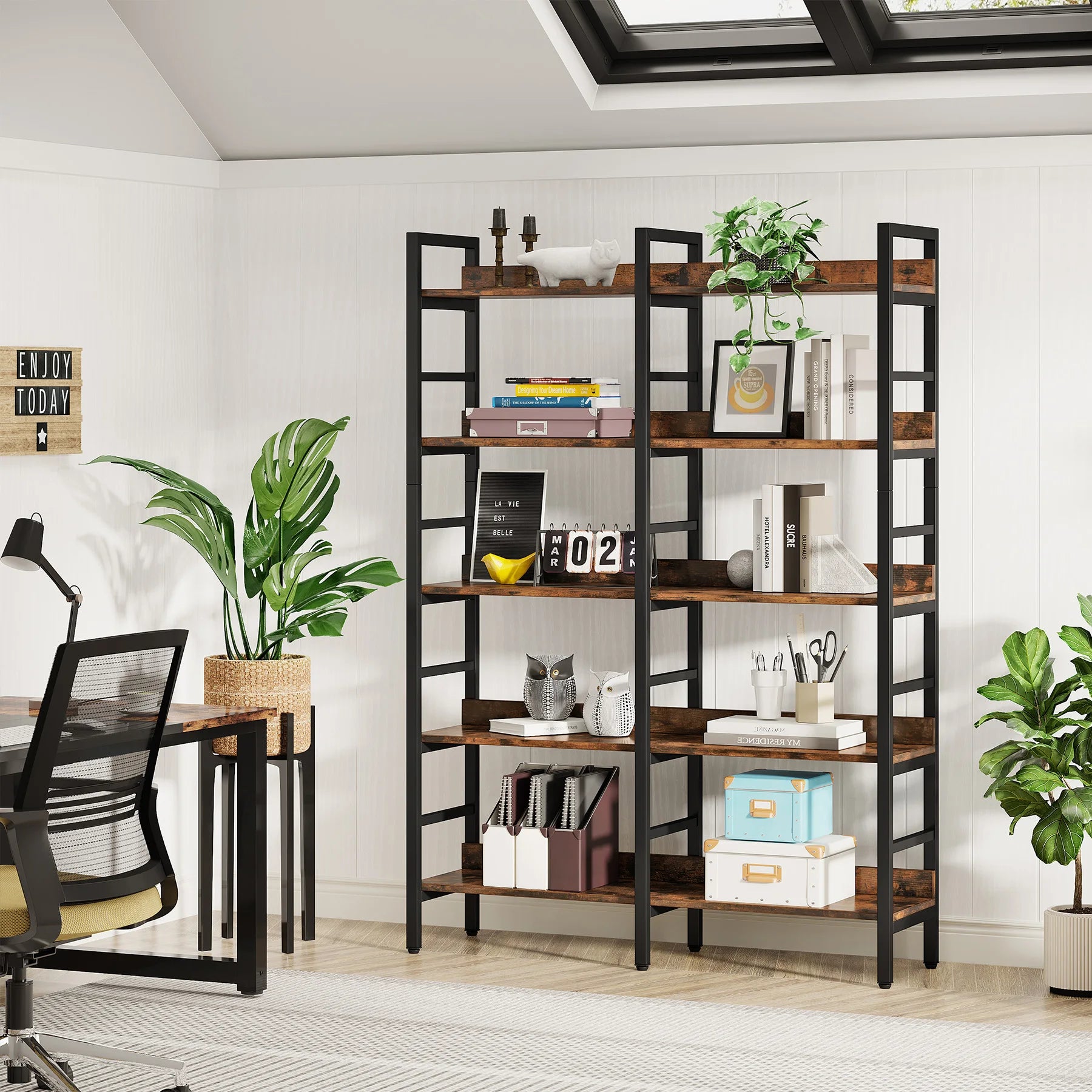 5-Tier Industrial Bookshelf