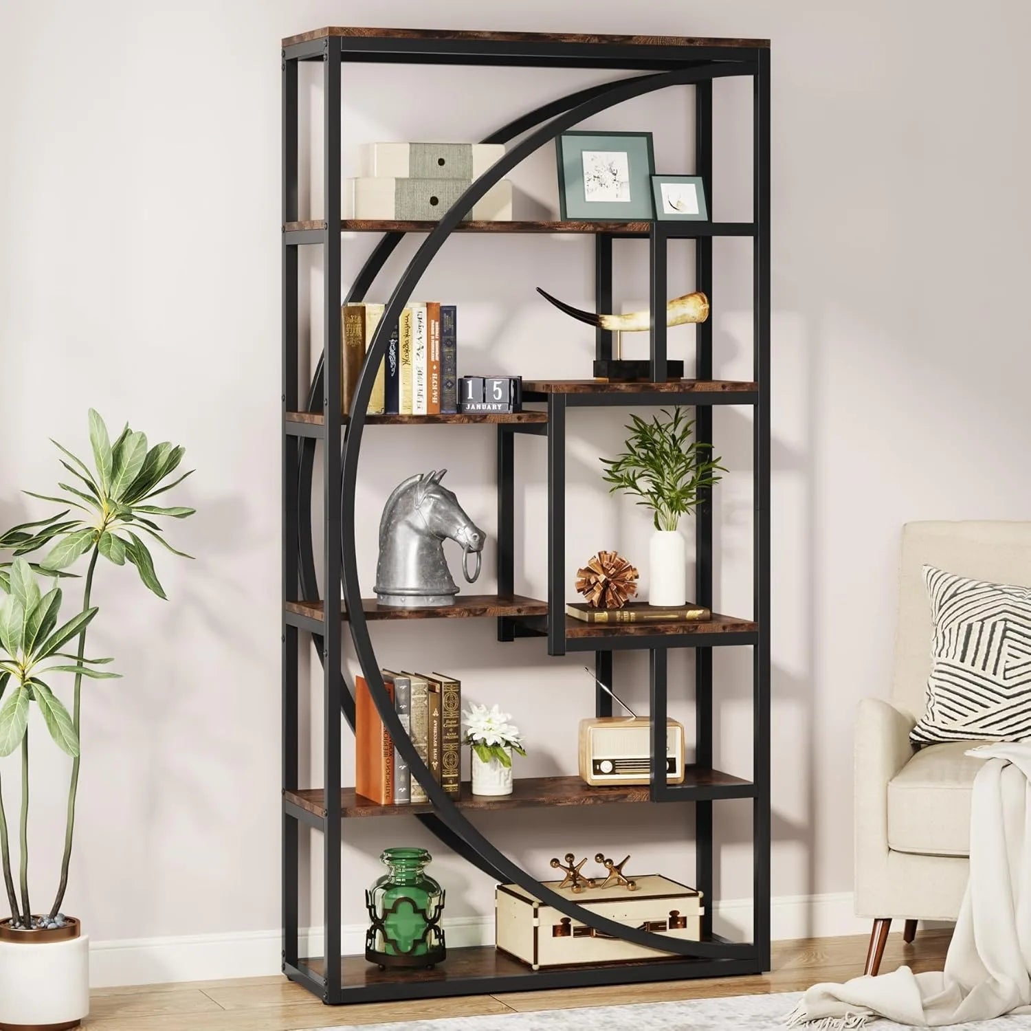 Bookshelf, Industrial 5-Tier Etagere Bookcase, 70.8 inch Tall Bookshelf , Book Shelf Display Tack Shelving Unit