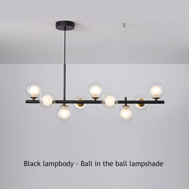 Modern Glass Ball Ceiling Chandelier | Elegant Golden Black Pendant Light For Dining Room, Kitchen Island & Living Spaces