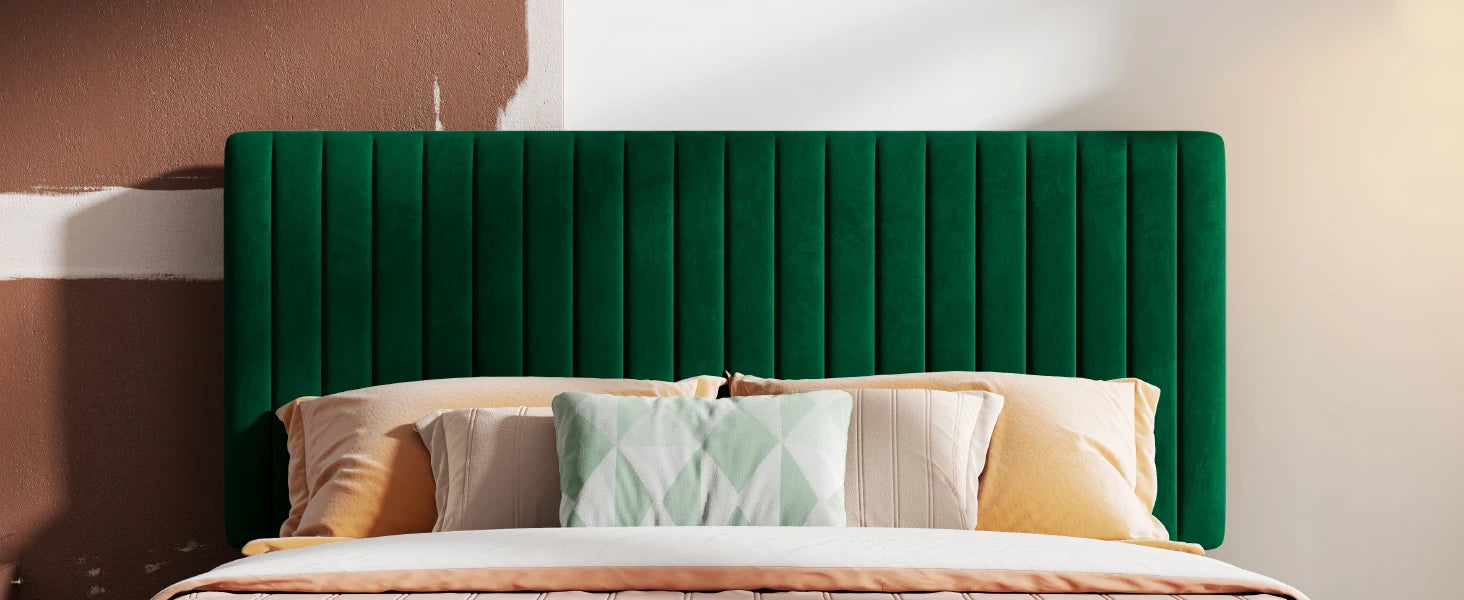 Upholstered Platform Bed Frame with Vertical Channel Tufted Velvet Fabric