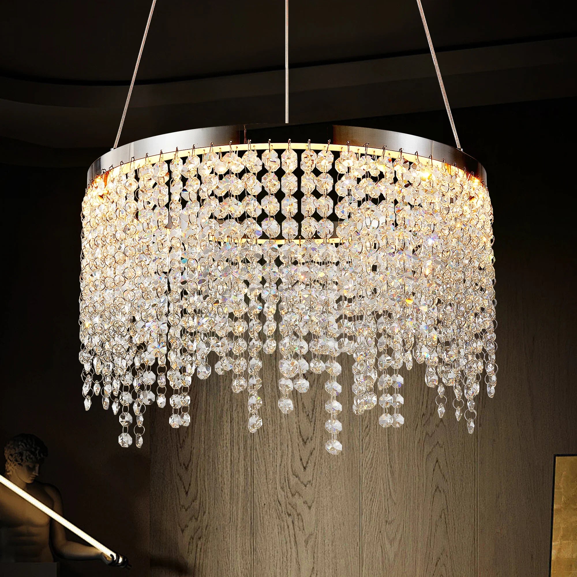 Opéra Halo 16" Crystal LED Pendant – Dimmable Luxe Chandelier with Adjustable Hue for Modern Interiors