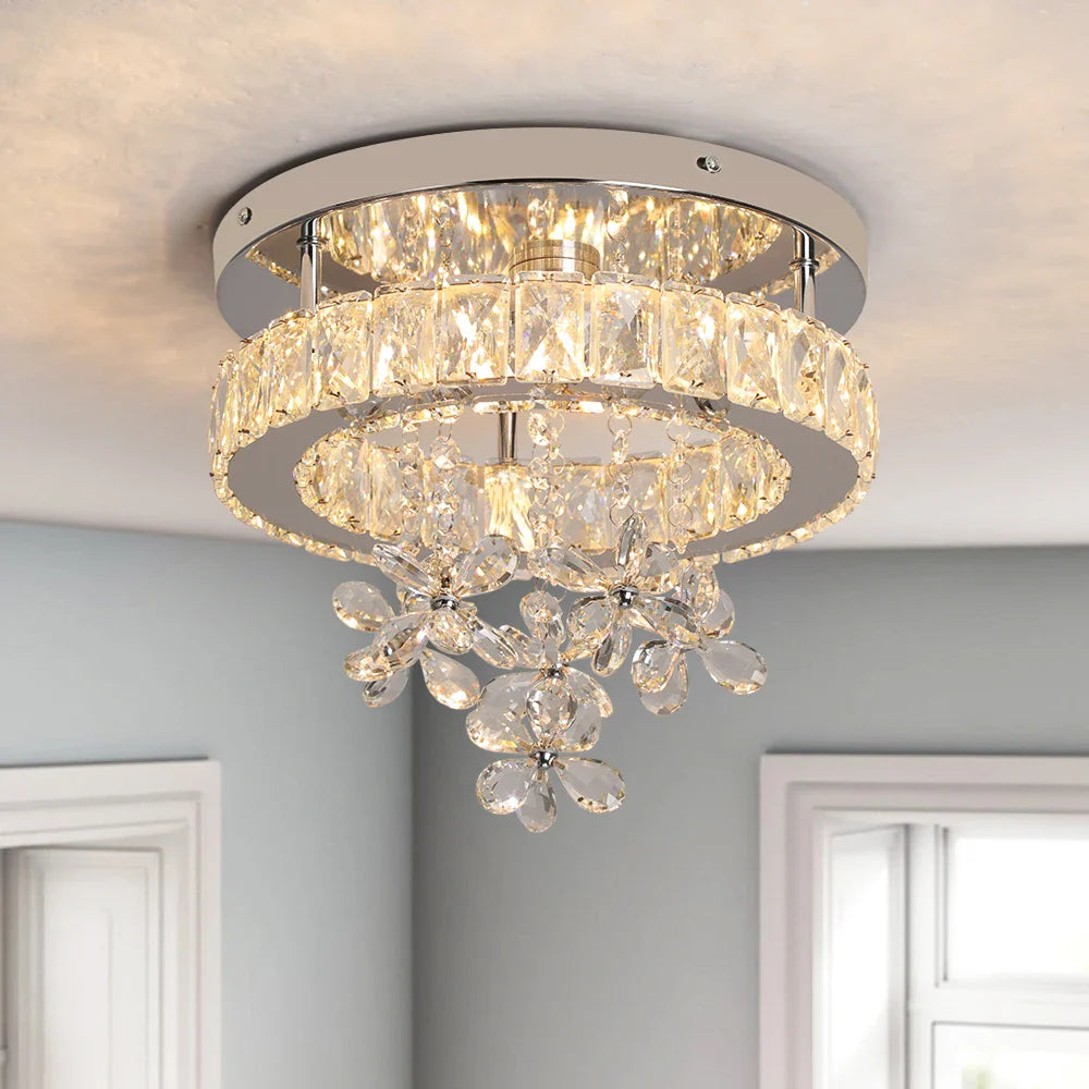 HaloBloom Luxe – Crystal LED Ceiling Light in Polished Chrome for Dining, Living, Aisle & Stairway Brilliance