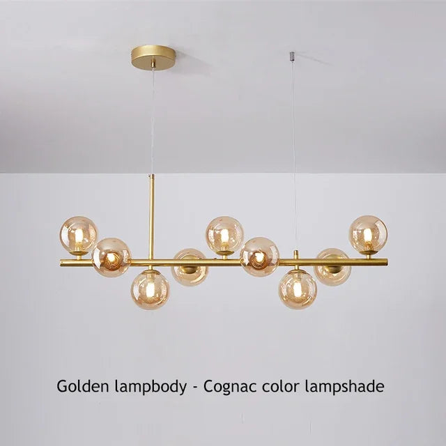 Modern Glass Ball Ceiling Chandelier | Elegant Golden Black Pendant Light For Dining Room, Kitchen Island & Living Spaces