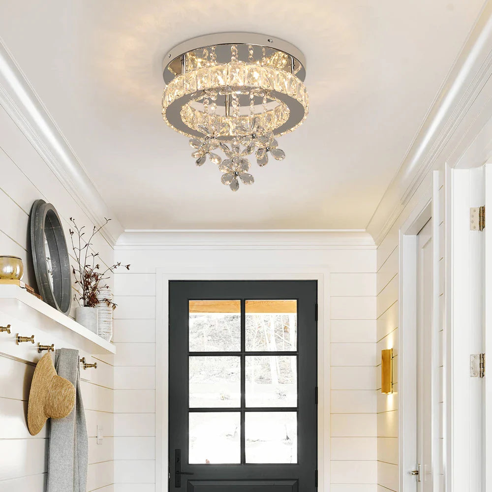 HaloBloom Luxe – Crystal LED Ceiling Light in Polished Chrome for Dining, Living, Aisle & Stairway Brilliance