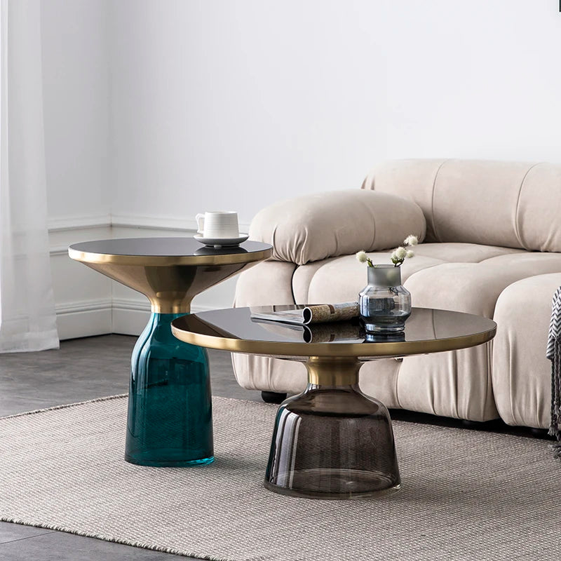 Nordic Round Smoked Glass Nesting Coffee Tables
