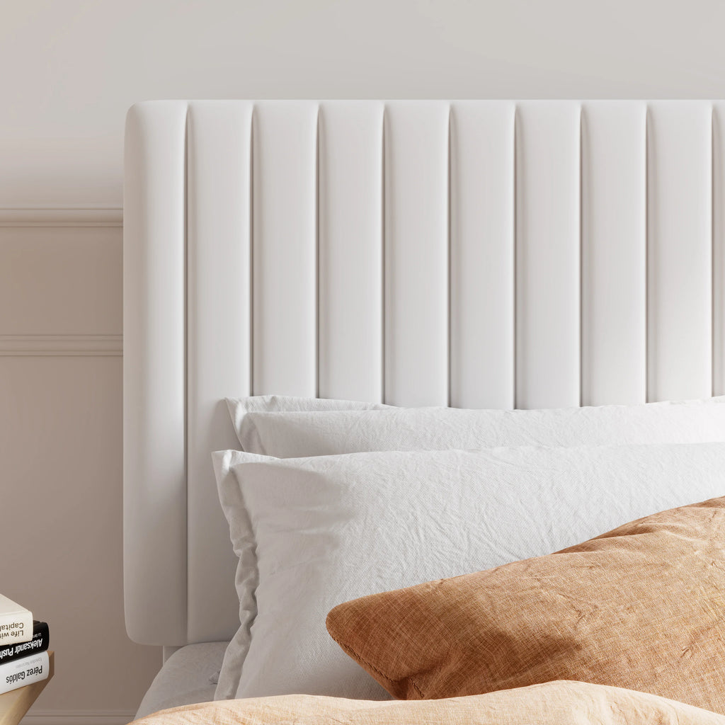Upholstered Platform Bed Frame with Vertical Channel Tufted Velvet Fabric
