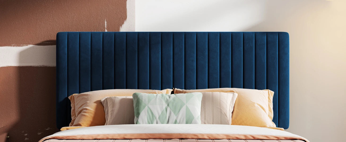 Upholstered Platform Bed Frame with Vertical Channel Tufted Velvet Fabric