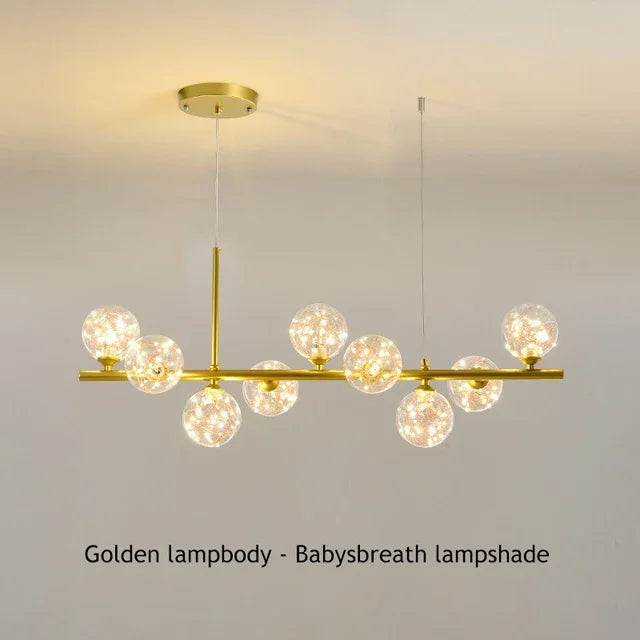 Modern Glass Ball Ceiling Chandelier | Elegant Golden Black Pendant Light For Dining Room, Kitchen Island & Living Spaces