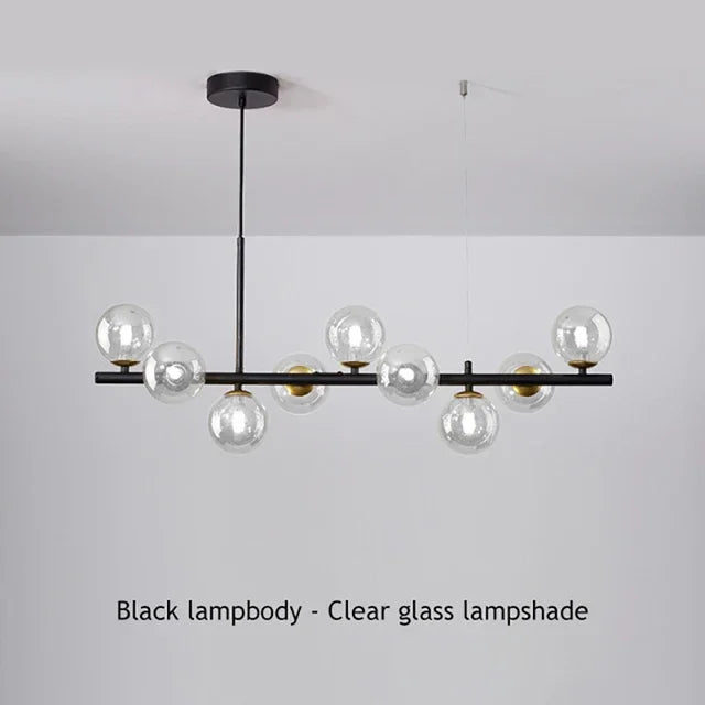Modern Glass Ball Ceiling Chandelier | Elegant Golden Black Pendant Light For Dining Room, Kitchen Island & Living Spaces