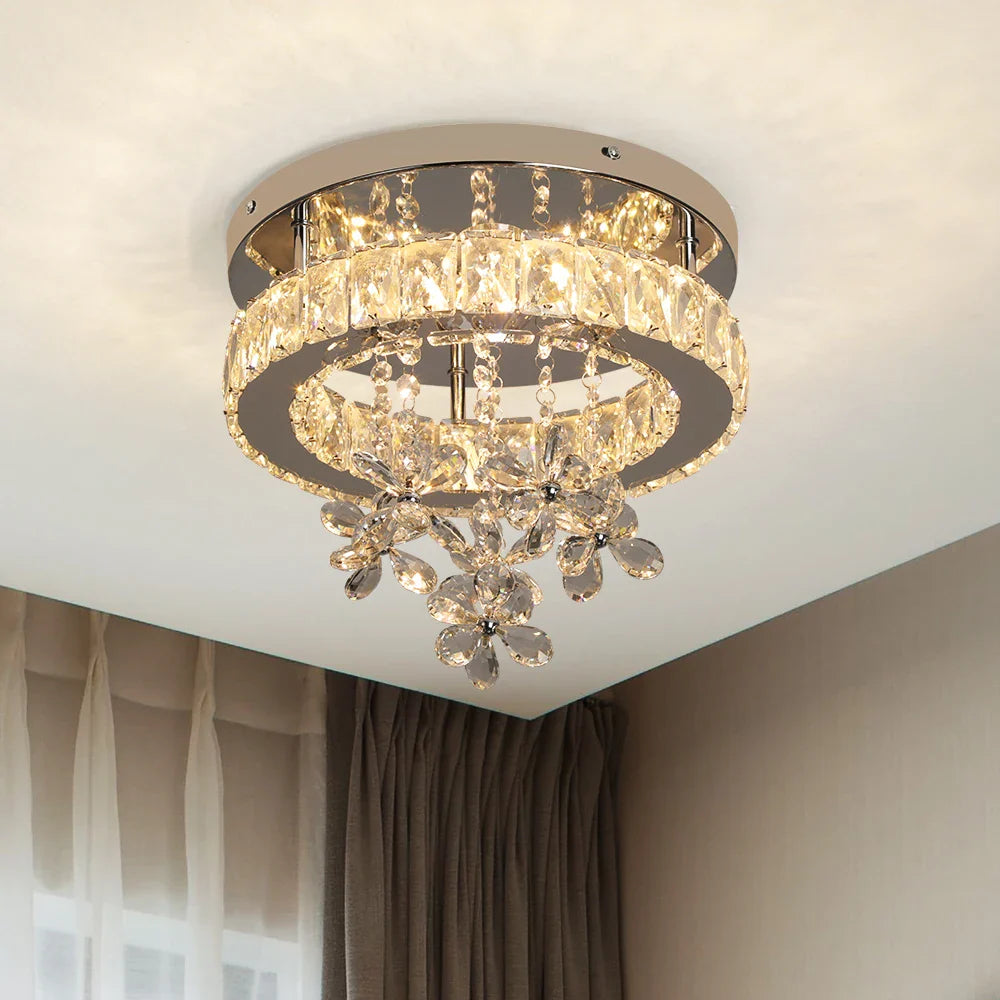 HaloBloom Luxe – Crystal LED Ceiling Light in Polished Chrome for Dining, Living, Aisle & Stairway Brilliance