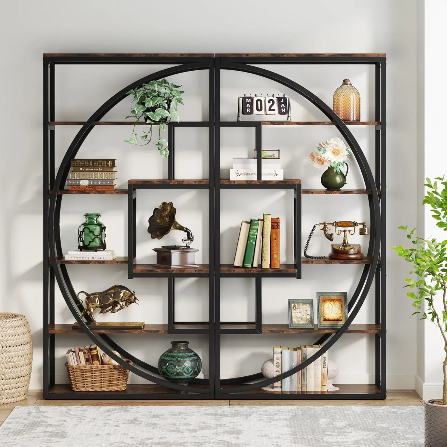 Bookshelf, Industrial 5-Tier Etagere Bookcase, 70.8 inch Tall Bookshelf , Book Shelf Display Tack Shelving Unit