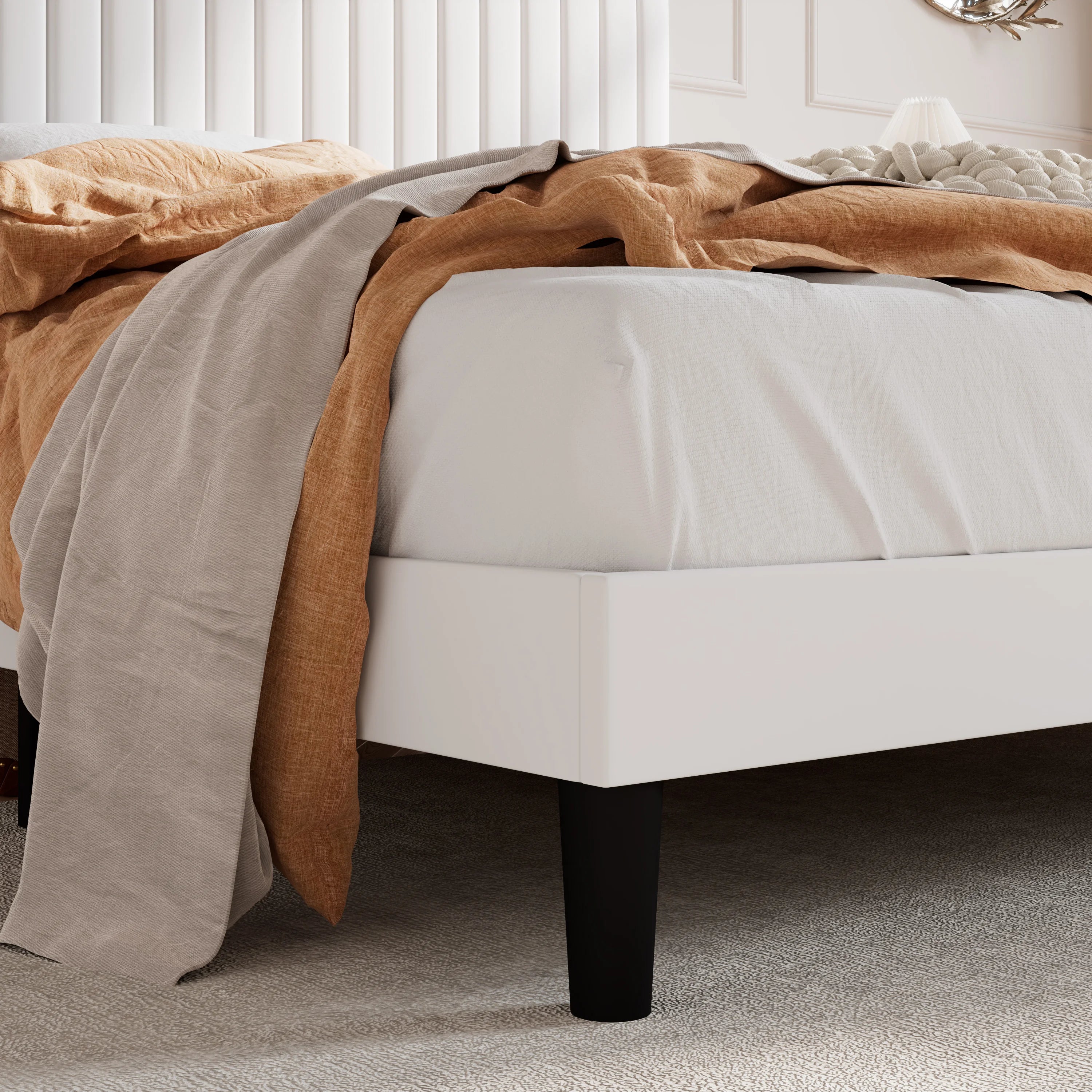 Upholstered Platform Bed Frame with Vertical Channel Tufted Velvet Fabric