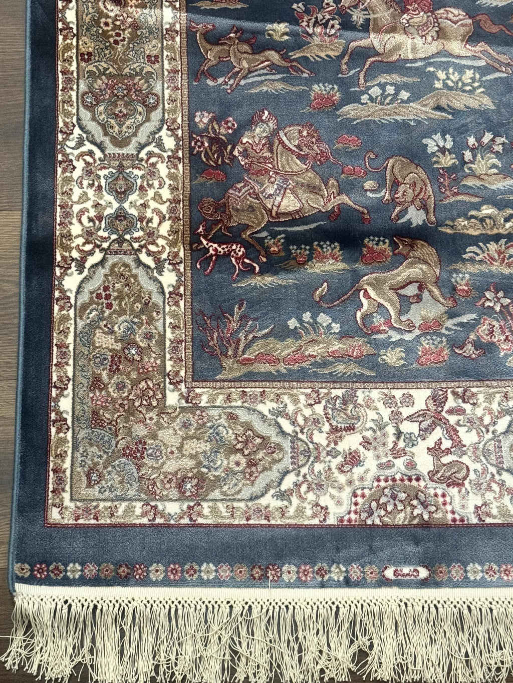 Turkish Silk Rug 2.6 x 6.7, Short Runner Rug, Blue & Ivory, Bamboo Silk, New