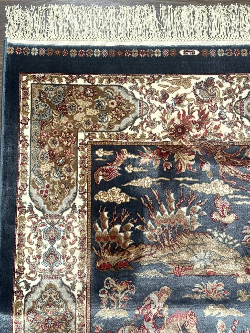 Turkish Silk Rug 2.6 x 6.7, Short Runner Rug, Blue & Ivory, Bamboo Silk, New