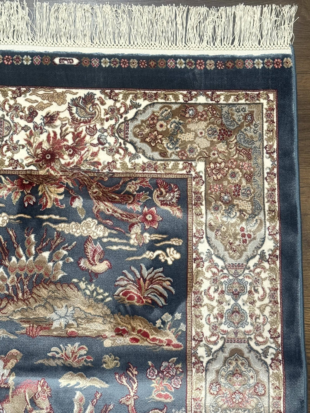 Turkish Silk Rug 2.6 x 6.7, Short Runner Rug, Blue & Ivory, Bamboo Silk, New