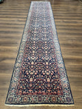 Indo Persian Runner Rug 2.8 x 12, Navy Blue, Floral, Fine 270 KPSI