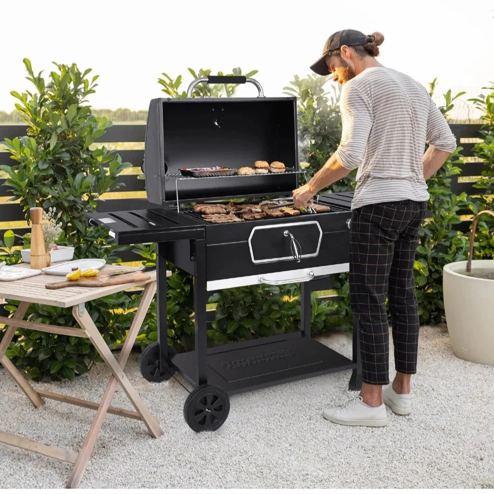 Royal Gourmet CD2030AN 30-Inch Charcoal Grill, Deluxe BBQ Smoker Picnic Camping Patio Backyard Cooking, Black, Large