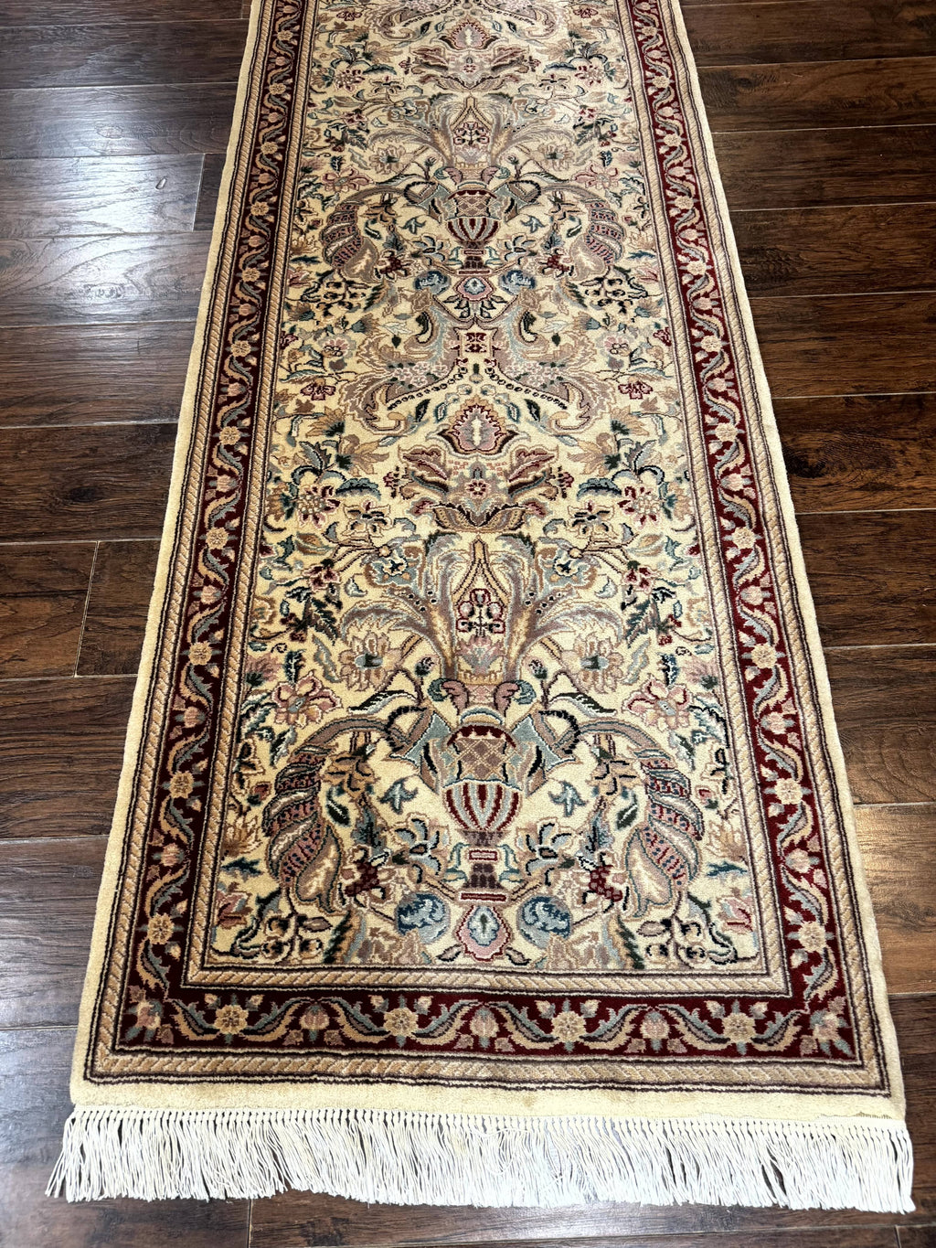 Pakistani Runner Rug 2.8 x 14, Pak Persian Hallway Rug, Cream Color